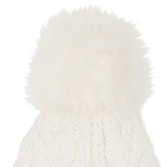 Pom Cable Knit Insulated Women’s Hat Winter White With Pom Pom ONE SIZE NEW - Picture 4 of 5